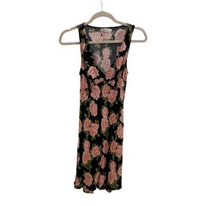 Reformation Floral Black and Mini Pink Dress small EUC